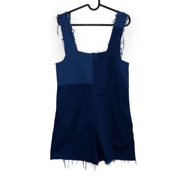 Zara Denim Patchwork Frayed Sleeveless Overall Romper XS Western Coastal Cowgirl - Picture 1 of 8